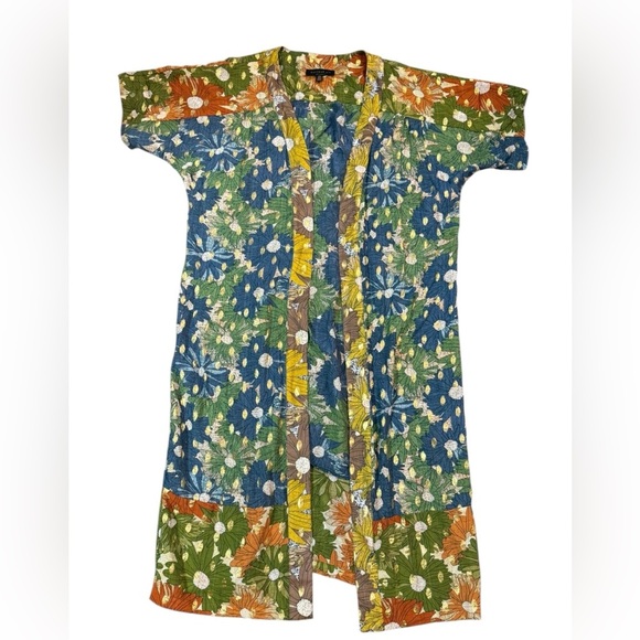 Anthropologie Current Air Floral Shine Duster Kimono in Olive in One Size - Picture 3 of 8